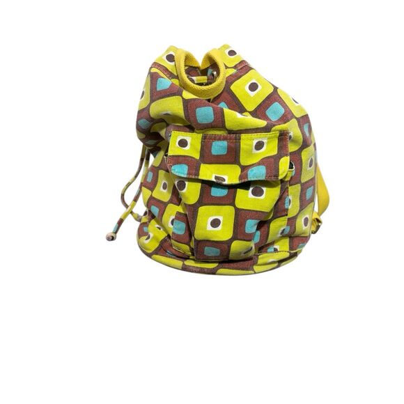 Ecototes Canvas Drawstring Bucket Backpack Geometric Print Yellow Brown - Picture 3 of 14